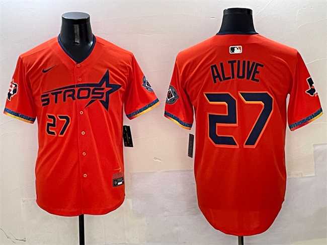 Men%27s Houston Astros #27 Jose Altuve Orange 2025 City Connect With Texas Patch Limited Stitched Jersey->houston astros->MLB Jersey